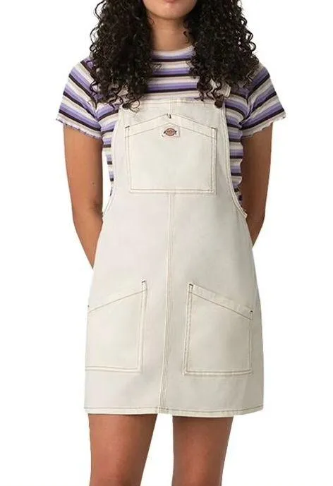 Cute Dickies Off-White Twill Bib Skirtall big pockets Overall Dress - Image 2
