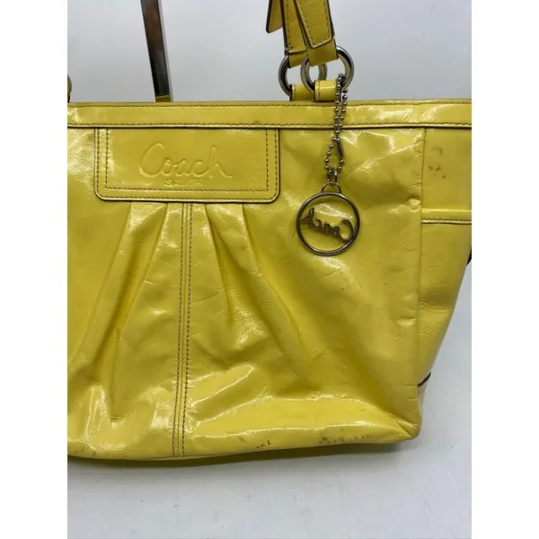 COACH Medium Patent Leather Shoulder Bag Yellow - Image 4