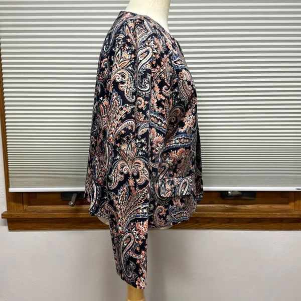 Pendleton Navy Blue and Pink Paisley Patterned Open Front Blazer Jacket - Image 3