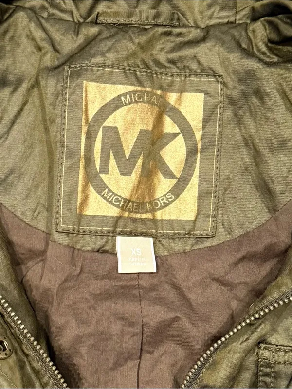 Michael Kors Olive Green Military Utility Style Jacket XS Gold Hardware Full Zip - Image 2