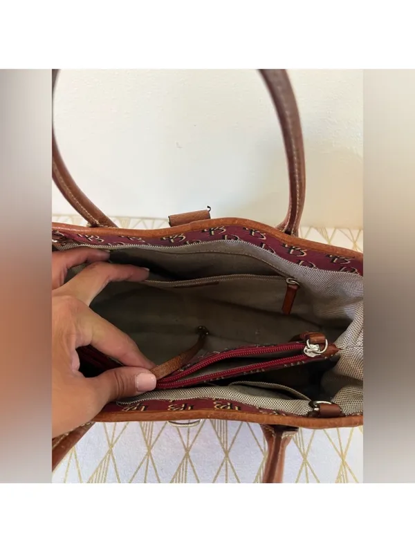 Dooney & Bourke Red Burgundy Logo Tote with Brown Leather Trim - Image 6