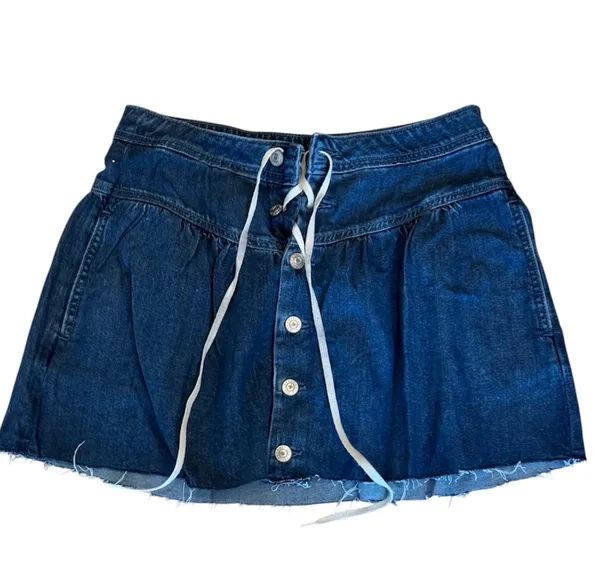 American Eagle AEO Denim Button Front Mini Skirt Lace up Western Country Jean 6 - Image 2