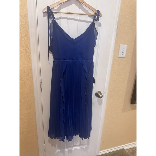 Lulus Never a Dull Moment Royal Blue Tie-Strap Pleated Midi Dress SIZE L - Image 2