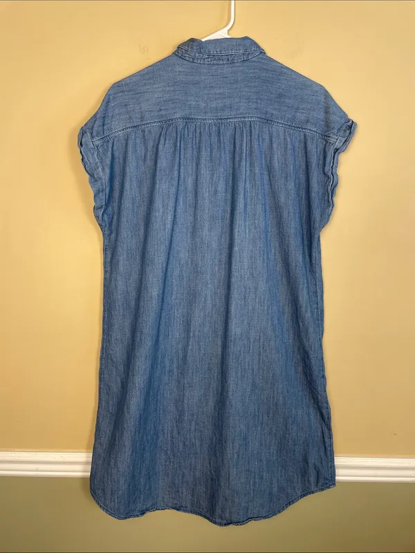 Old Navy Women’s Denim Medium Wash Blue Casual Preppy Button-Up Shirt Dress - Image 3