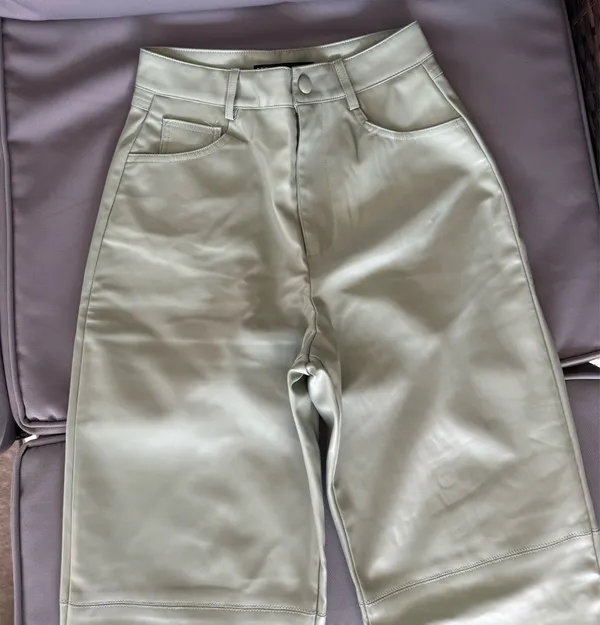 Zara Light Green Leather Pants - Image 4