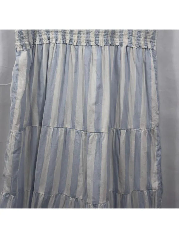 J.Crew Blue White Stripe Smocked Tiered Maxi Dress Women’s Size Medium - Image 3