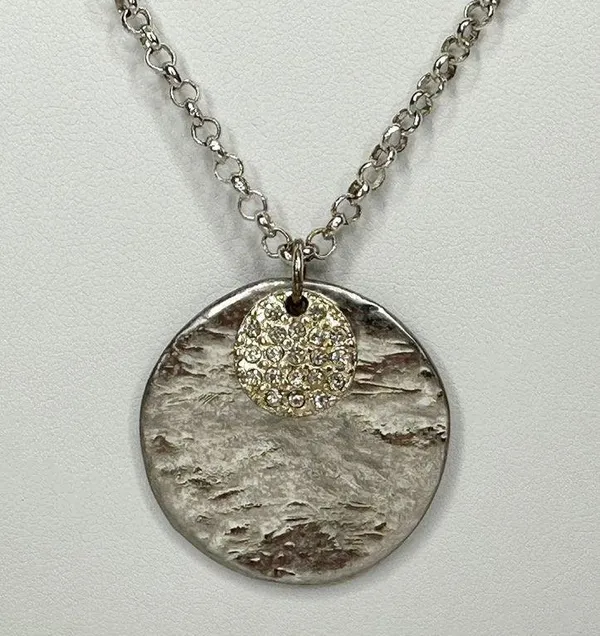 Chico's Layered Hammered Disc Rhinestone Silver Long Necklace ✨ - Image 5
