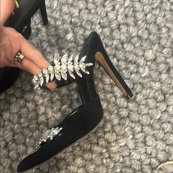 Non Signe Elegant Black Crystal Embellished Slip On Heel Size 7 - Image 5