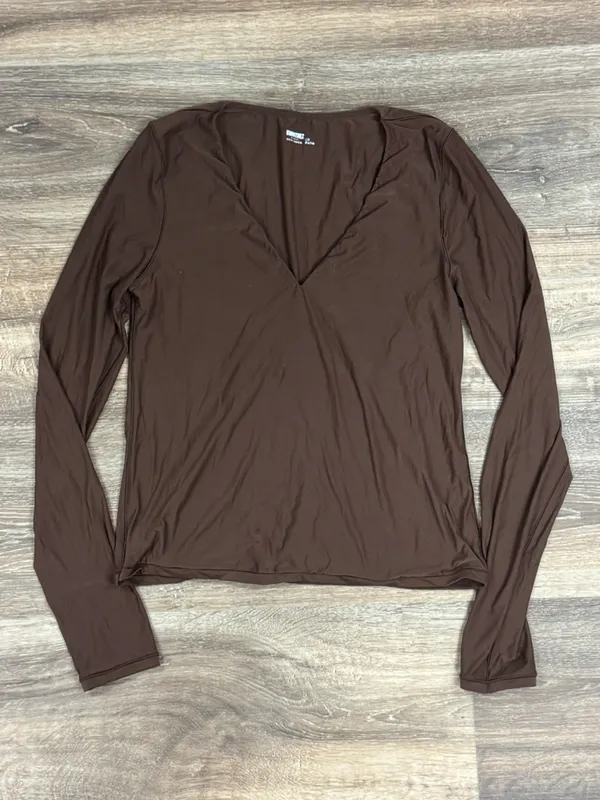 Aerie Smoothez Long Sleeve Plunge Top Brown Women’s Large - Image 2