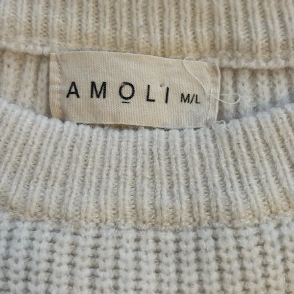 AMOLI Cream Knit Sweater M/L – Leopard Print Statement Sleeves | Cozy - Image 2