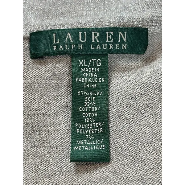 Lauren Ralph Lauren Faux Wrap Silver Shimmer Silk Blend Long Sleeve Sweater XL - Image 5