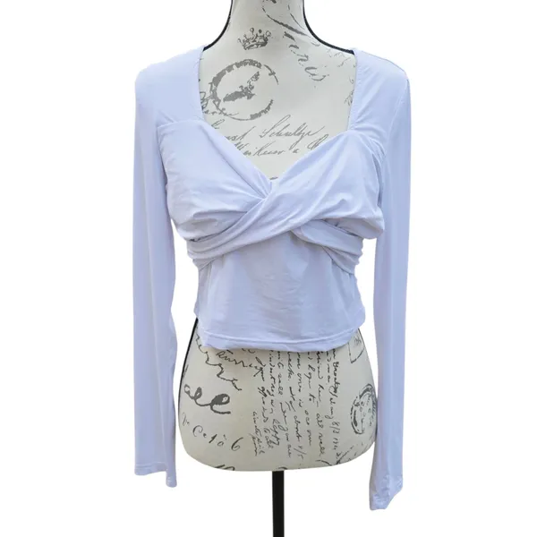 Princess Polly -495 Dunford White Long Sleeve Twist Front Sweetheart Crop Top 10 - Image 2