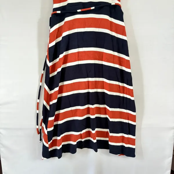 Market & Spruce Striped Faux Wrap Midi Dress Navy Blue Orange‎ Red Womens Medium - Image 7