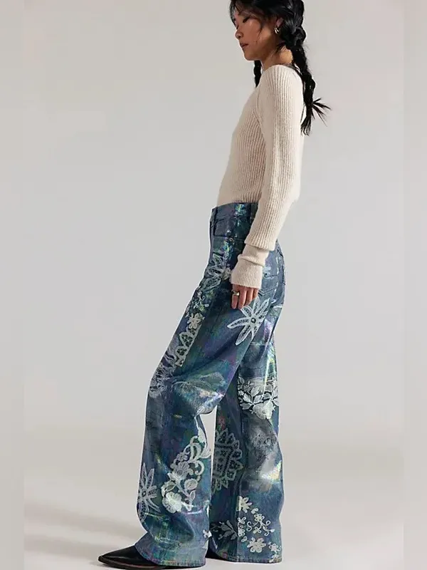 Free People We The Free Tinsley Printed High-Rise Illusions Jeans Sz.27 NWT - Image 3