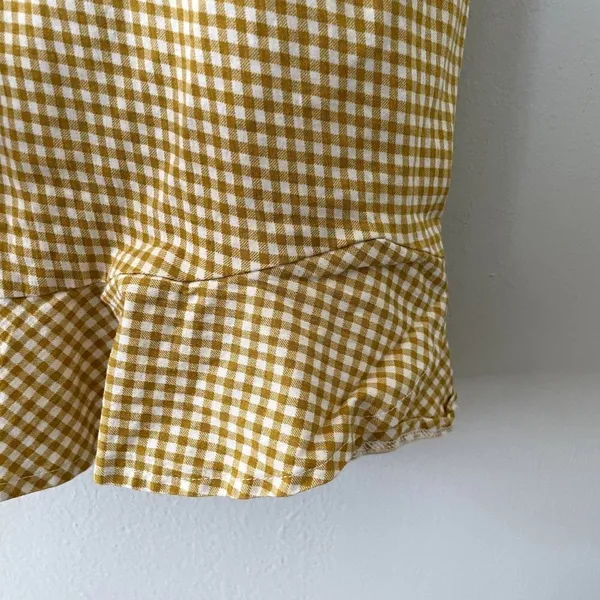 Olive Scent yellow white checkered v-neck summer‎ sundress bodycon women size S - Image 4