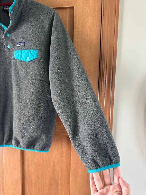 Patagonia Synchilla Snap-T Pullover Sweatshirt in Gray w/ Teal Women’s Small - Image 3