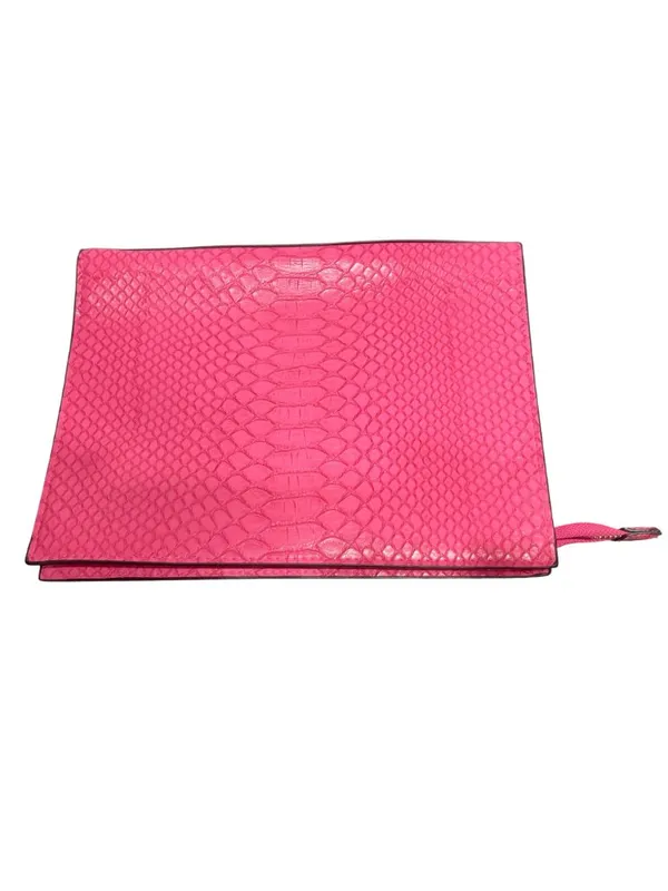 Victorias Secret Hot Pink Faux Python Clutch Makeup Bag Snakeskin Zipper Top - Image 3