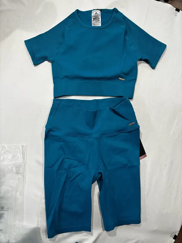 Lilias Active Ribbed Knit Set Blue Size M - Image 2
