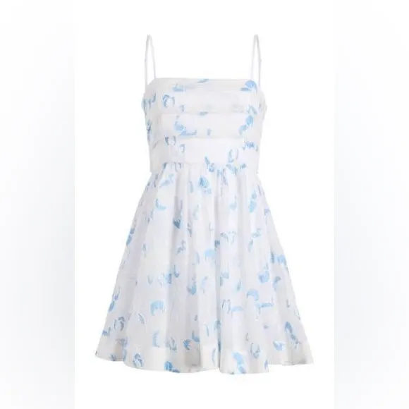 Likely Kia Dress 8 White Blue Organza Floral Flare Tie Back Bridal Bride - Image 6
