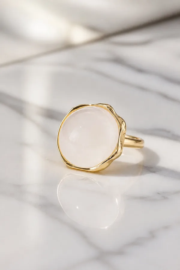 &merci Gorgeous Stainless Steel Golden Embellished Statement Ring Size 6 - Image 3