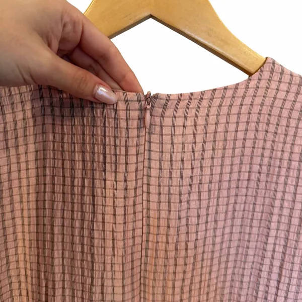 Zara Gathered Waist Puff Sleeve Pink Plaid Midi Dress S Style 4786/056 - Image 7