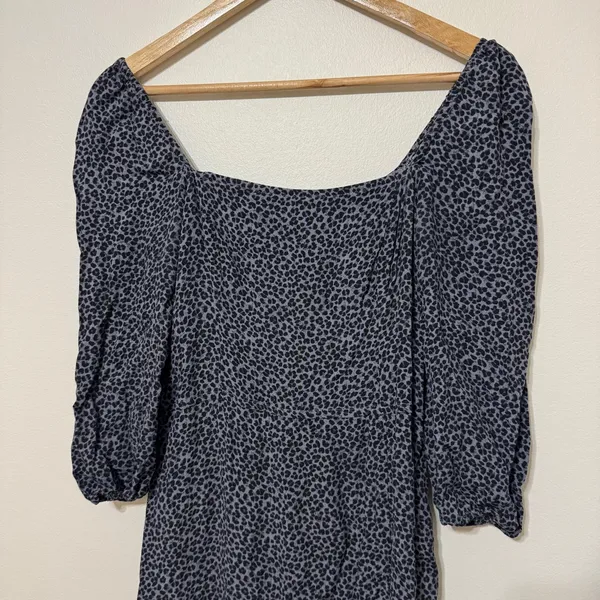 Abercrombie & Fitch Square-neck Midi Dress Size Small Tall Navy Leopard Print - Image 4