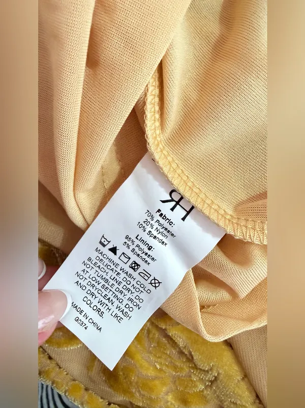 RIHOAS NWT Mustard/Gold Lace detail Floral Velvet Overlay Mesh Midi Dress Size M - Image 12