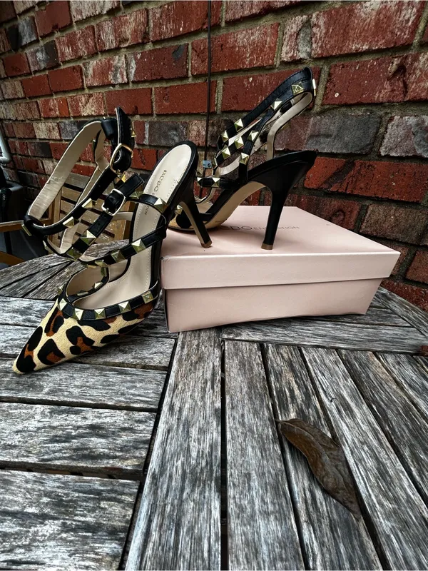 BCBGeneration Leopard Print Studded T-Strap Pumps - Black, Tan & Cream - Image 2