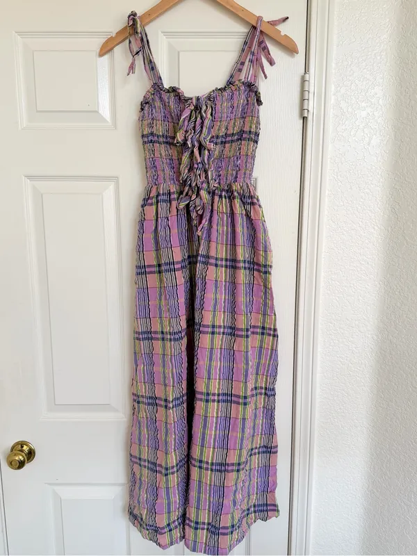 Anthropologie Damson Madder Hettie Seersucker Midi Dress Size 6 Plaid Purple - Image 3