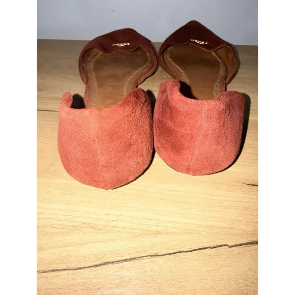 Coach Burgundy Cranberry Red‎ Leather Suede Gold Ballet D'Orsay Flats 10 T - Image 5