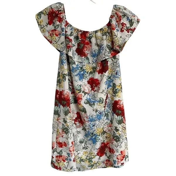 Abercrombie‎ & Fitch Floral Off-The-Shoulder Ruffle Mini Dress White Small - Image 2