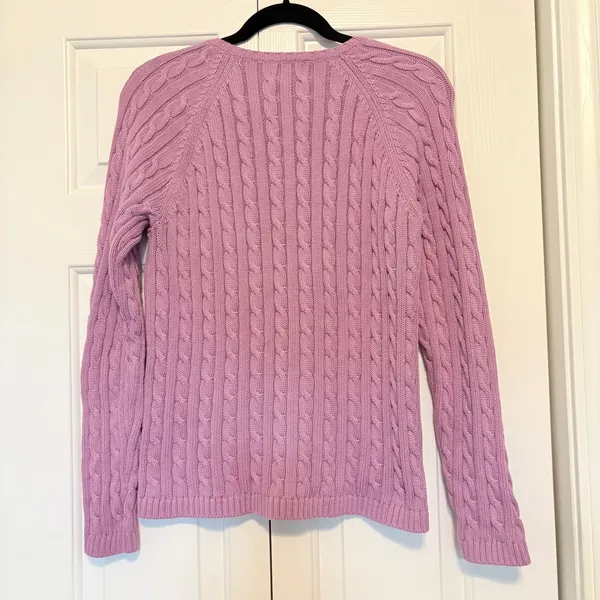 LL Bean Womens Purple Cable Knit Cotton Cardigan Sweater Medium OBUG5 - Image 2