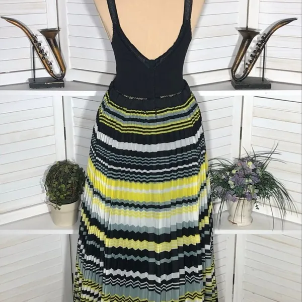 Free People Maxi Dress Striped Pleated boho fairy festival whimsigoth hippie M - Image 4