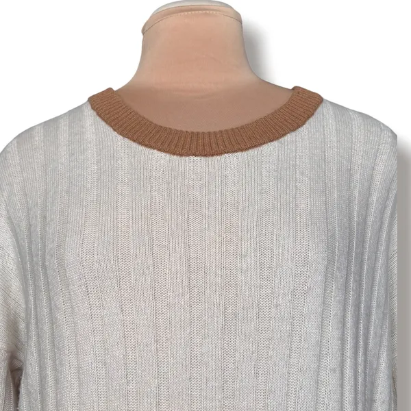 Madewell Re)sourced Ribbed Wool Alpaca Midi Sweater Dress Large Colorblock Tan L - Image 7
