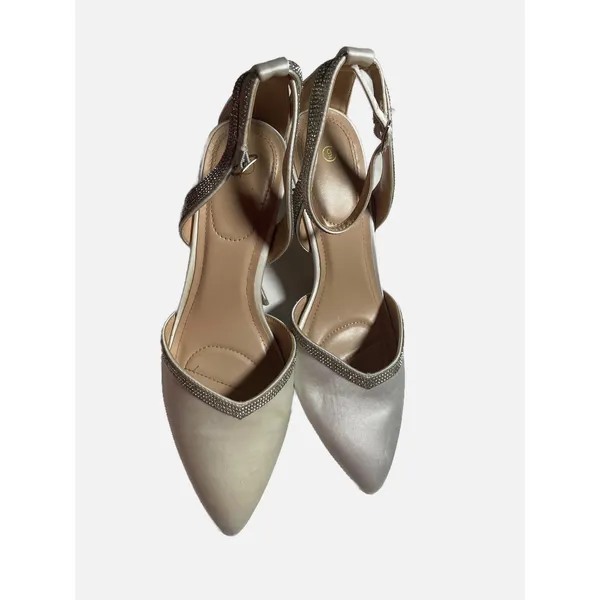 Unbranded Satin‎ Pumps Women 9 Champagne Rhinestone D'Orsay Bridal Formal Heels - Image 2