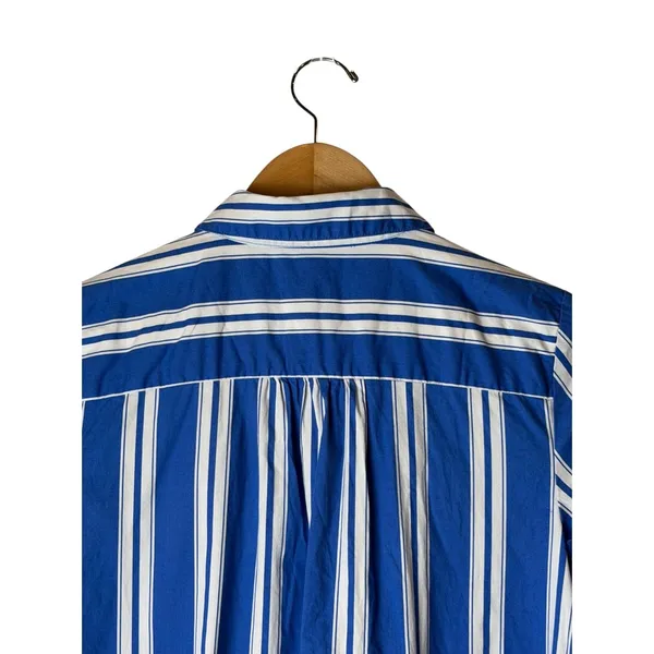 J Crew Amelia Shirt Dress Women 0 Blue White Striped Ruffle Hem Preppy Nautical - Image 7