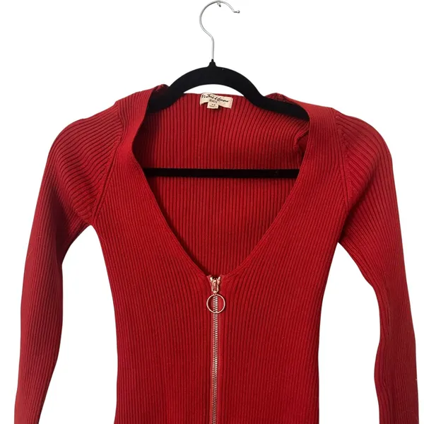 FOR LOVE‎ & LEMONS Annie Ribbed Knit Zippered Mini Dress Red X-Small - Image 3