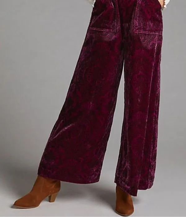 Anthropologie Velvet overalls wide leg S Anthropologie with paisley print - Image 6