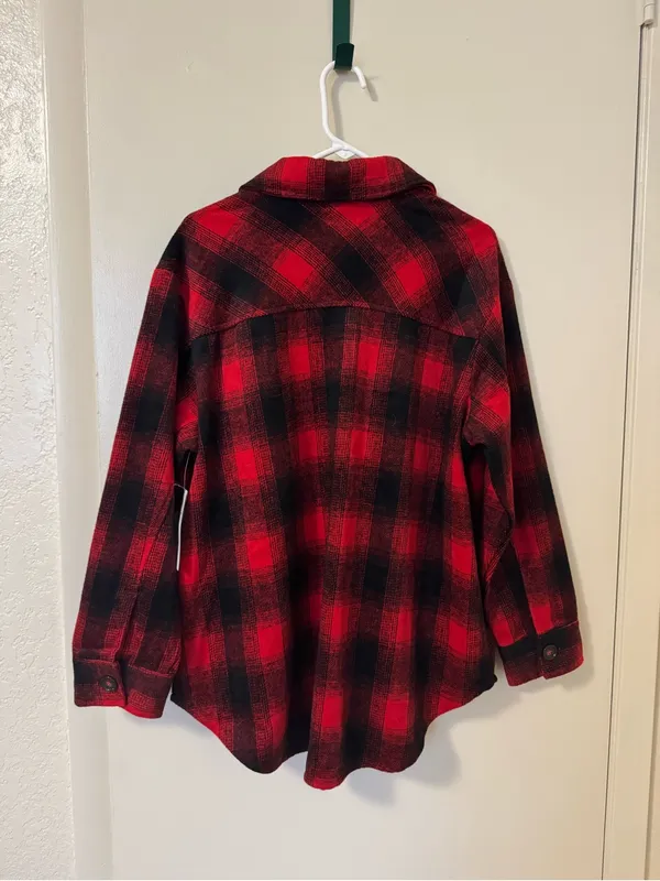 Time and Tru Red Black Buffalo Plaid Shacket Shirt Jacket Women's NWT Size L - Image 4