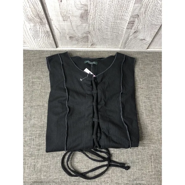 Wild Fable Womens S Black Ribbed Lace Up Front Maxi Dress Sleeveless Goth Emo - Image 3