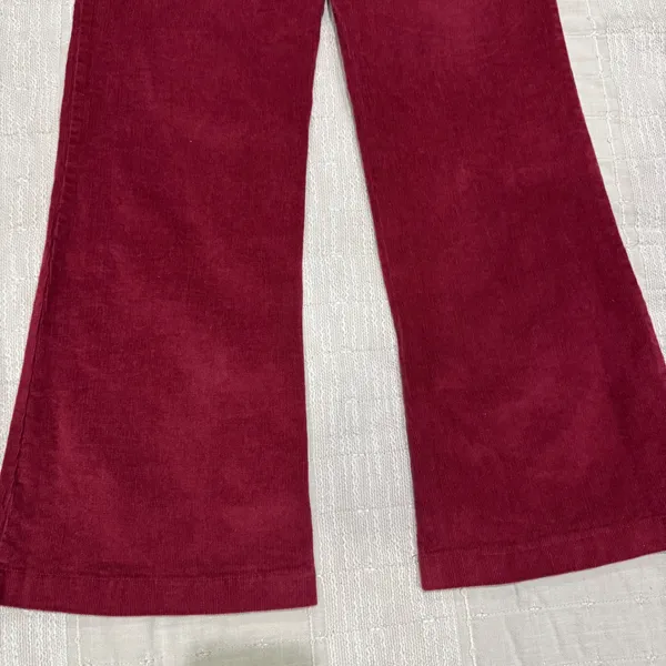 Self-E Womens Burgundy Corduroy 26x28 Flare Wide‎ Leg Pants Elastic Waist Size M - Image 7