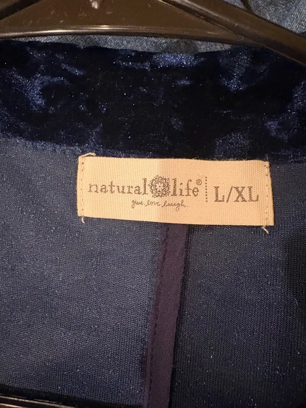 Natural life crashed velvet open jacket blazer navy blue boho sz L XL - Image 3