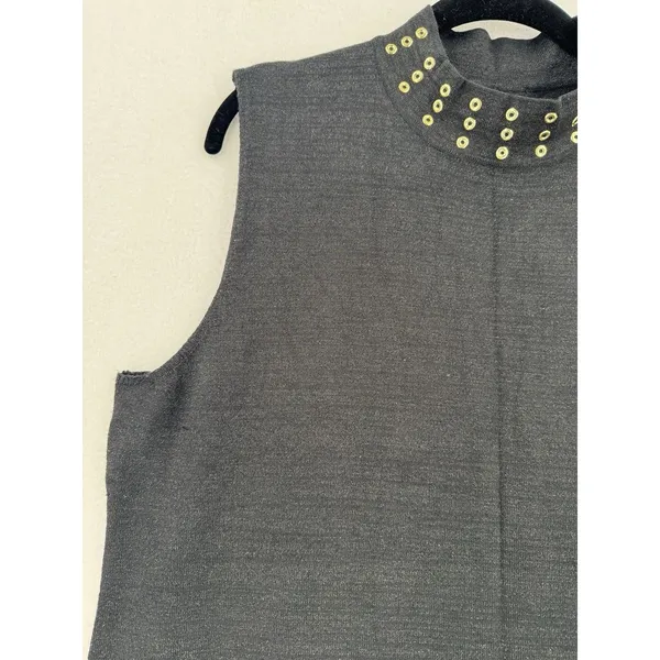 Black Rivet Metallic Sweater Vest XL Gray Gold Grommet Mock Neck Sleeveless Top - Image 4