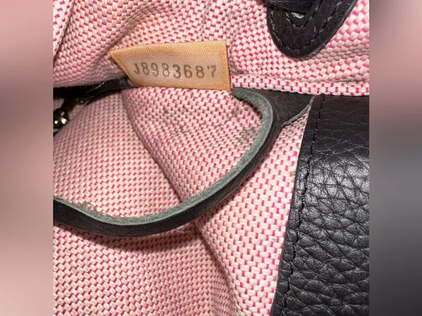 Dooney & Bourke Black Pebbled Leather Drawstring Satchel Bag Pink Gingham Lined - Image 9