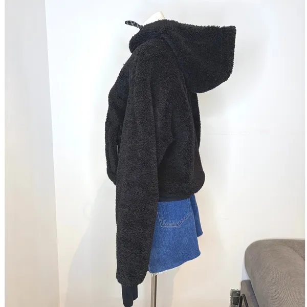 Lululemon Textured Fleece 1/2 Zip Hoodie Women 12 Black LW3FLRS NWT Plush Cozy - Image 3