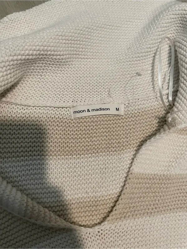 moon & madison Cream and Beige Striped V-Neck Hooded Sweater - Image 2