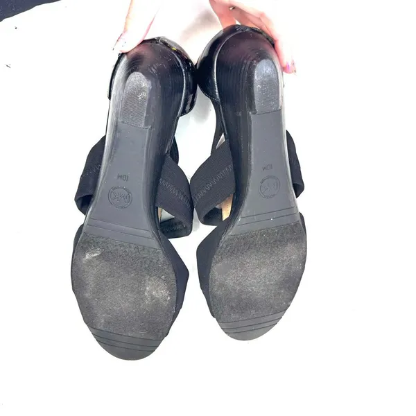 Michael Kors Black Leather Front Zip Kitten Wedge Sandals Size 10 - Image 4