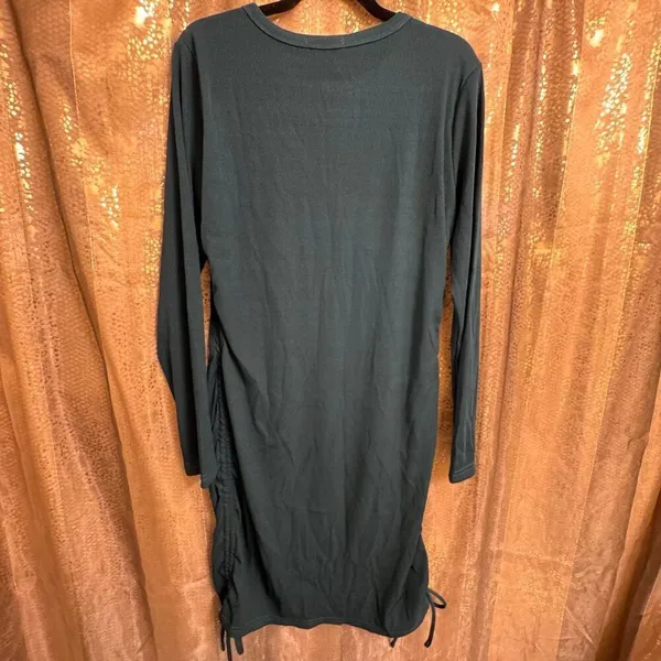 BTFBM Dark Emerald Green Ribbed Long Sleeve Bodycon Side Tie Mini Dress XL - Image 2