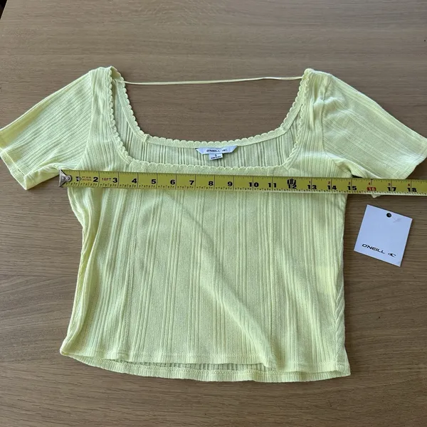 NWT O'Neill 100% Cotton Lemon Yellow Crop Top Sz S Scalloped Hem Square Neck - Image 14
