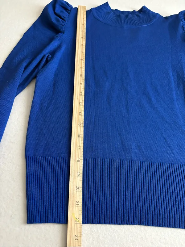Puff Shoulder Crewneck Sweater in Royal Blue - Image 7